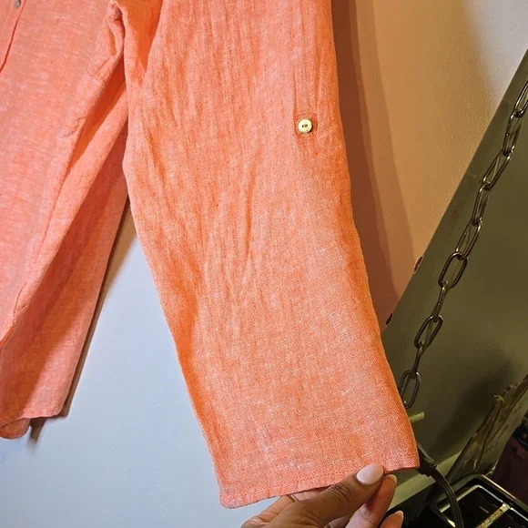 Tahari Linen Long Convertable Sleeves Lagenlook Coastal Tunic Blouse Shirt NWOT - Picture 7 of 14